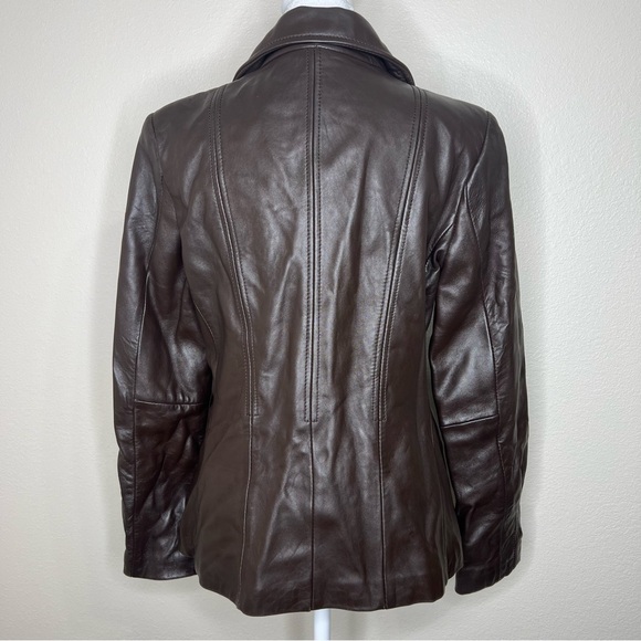 Jones New York Brown Fitted Full Zip Soft Genuine Leather Jacket Sz M - Picture 6 of 12